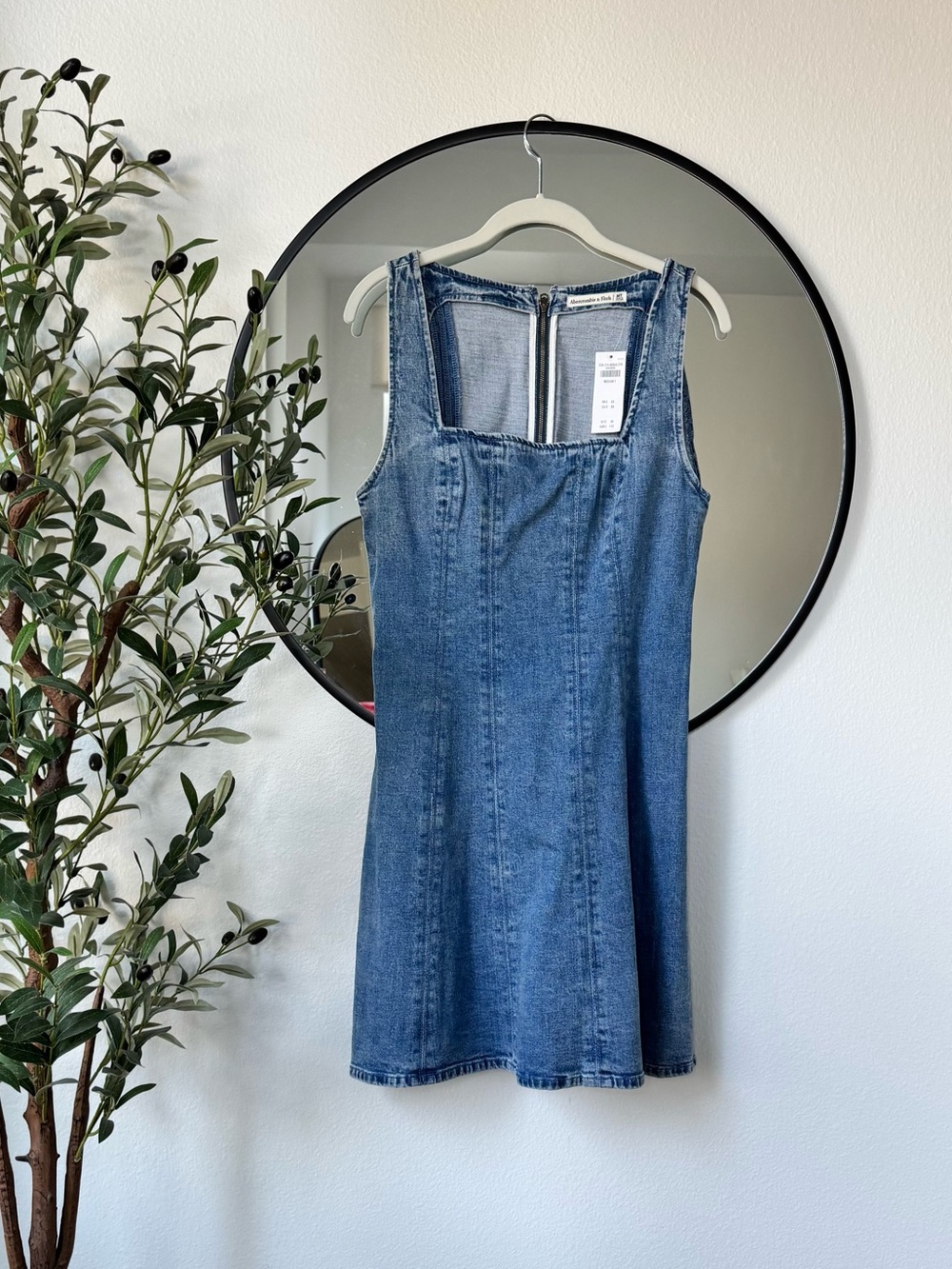 Abercrombie & Fitch Mila Denim Square-Neck Mini Dress - Blue, M Tall - Picture 4 of 9